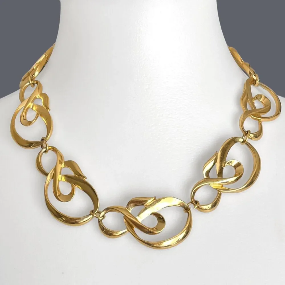 VTG Avon Linked Swirl Necklace Chunky Gold Tone Abstract Statement Chic Jewelry